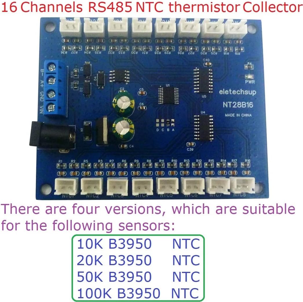16Ch RS485 Temperature Collector Modbus RTU Paperless Recorder 10K/20K/50K/100K B3950 NTC Sensor (1PCS 10K Mainboard)
