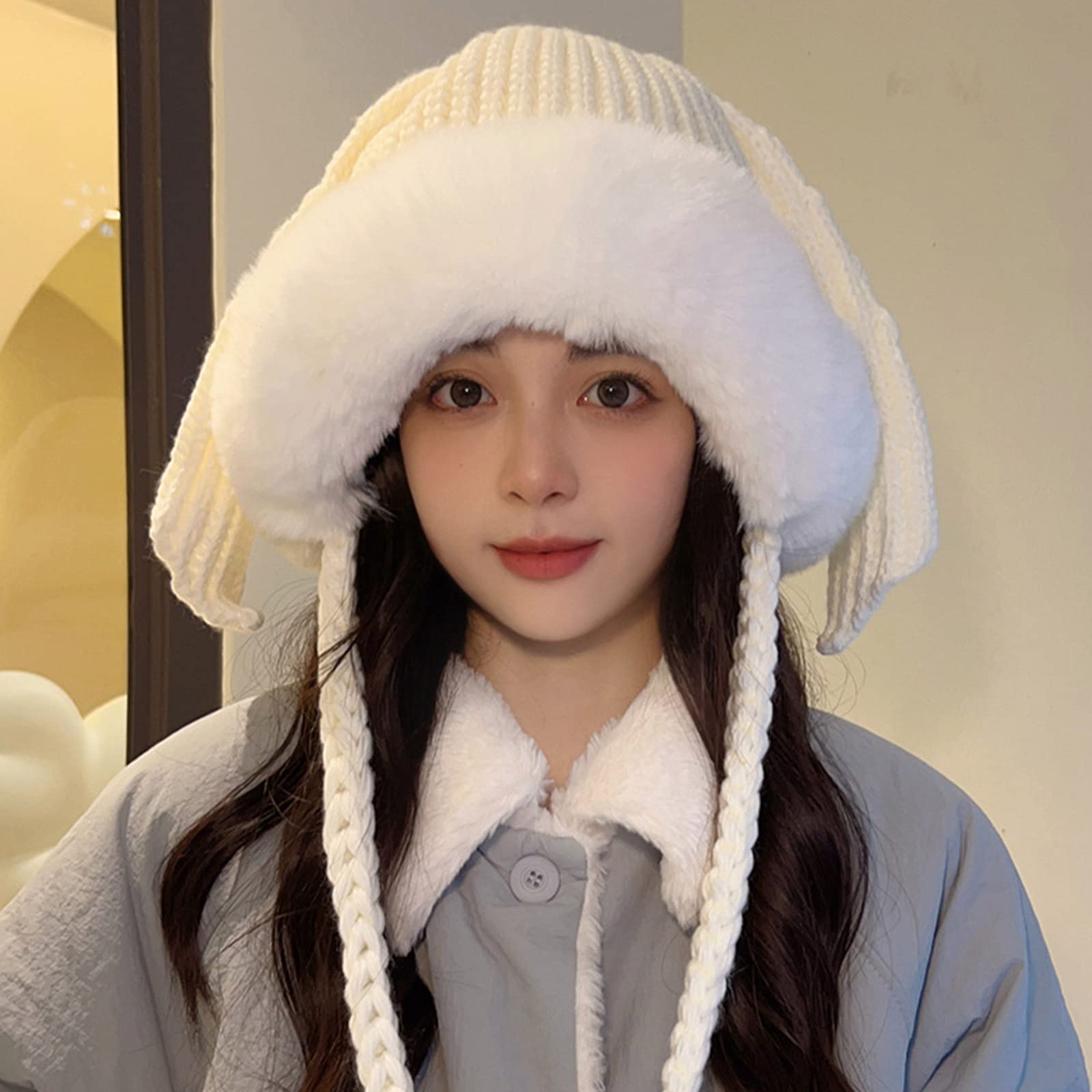 Ear Shape Hat Elastic Windproof Hat Ear Protections Hat Warm Winter Cosplay Cycling Skiing Supplies Beige