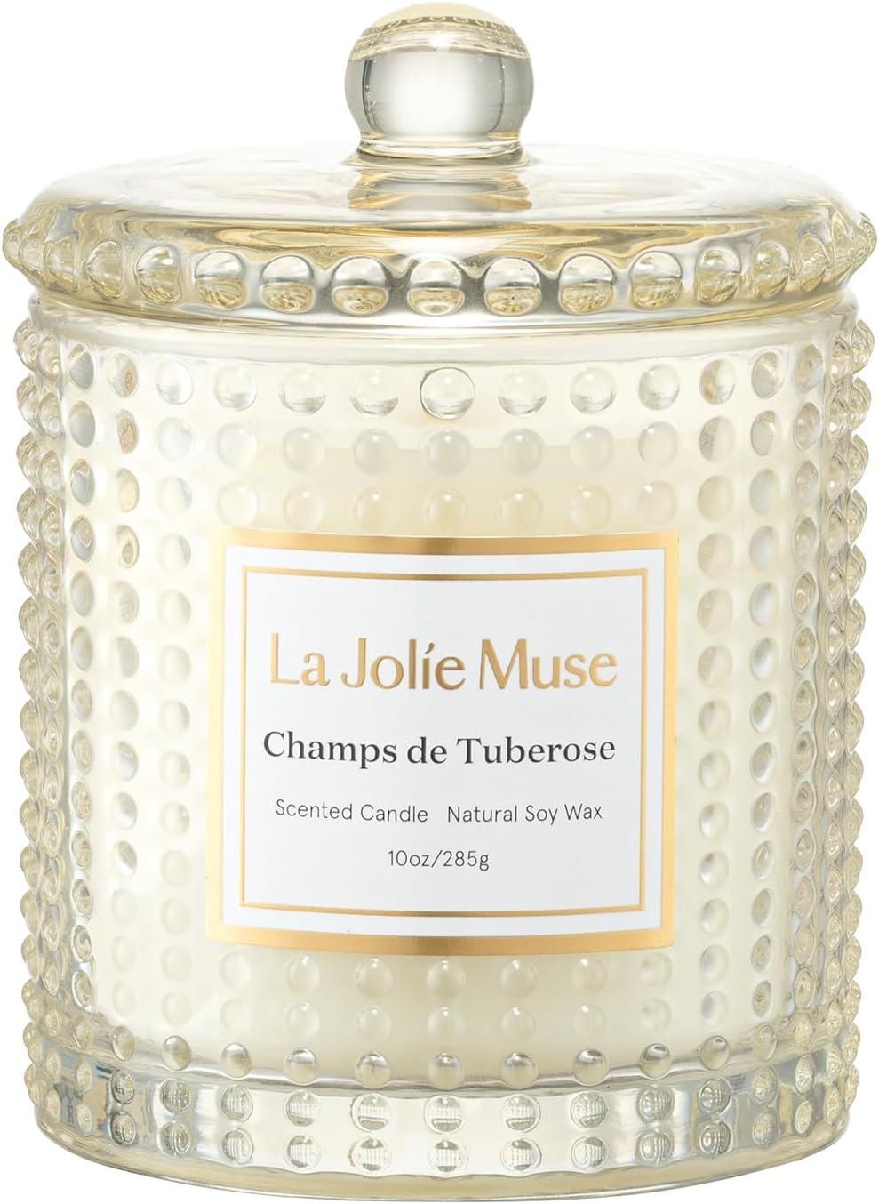LA JOLIE MUSE Champs de Tuberose Scented Candle - Ylang, Tuberose, Orange Blossom | 10 oz Natural Soy Wax | 55 Hours Clean Burn | Floral Scented Candle | Gift-Ready for Hosts & Gatherings