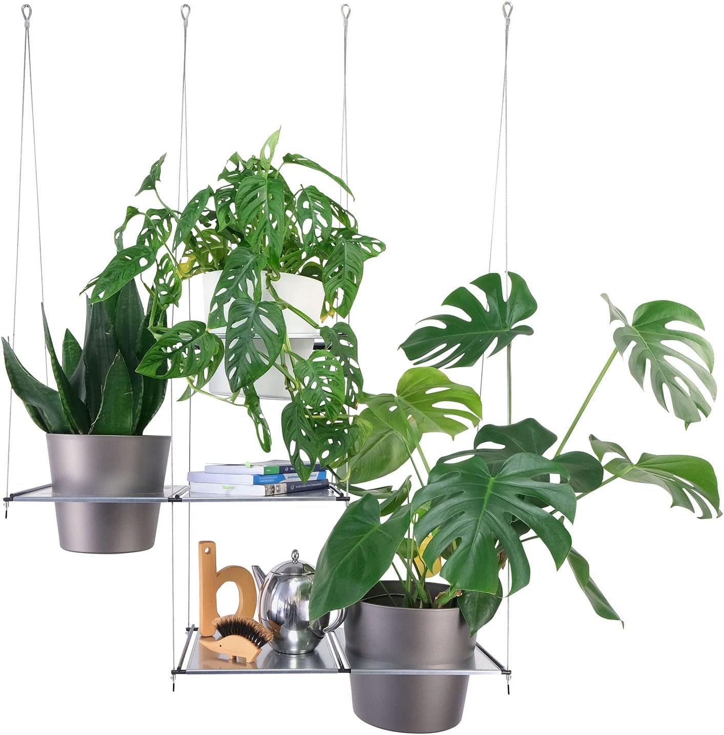 FILO Hängeregal Set - Schwebendes Pflanzenregal 29,8x31,8cm Mit Stahlseilen & Ringen