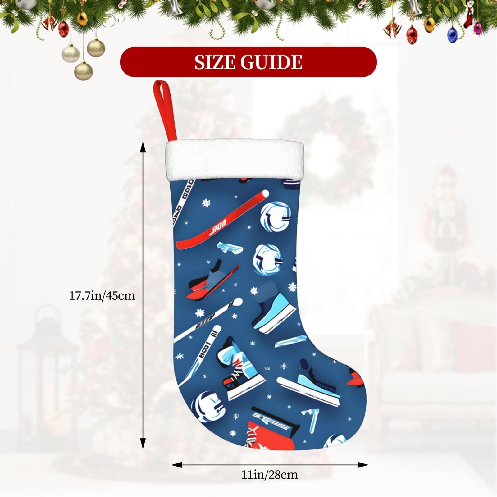 Weihnachtsstrumpf 45,7 Cm – Großer Geschenkstrumpf Aus Vlies, Mit Aufhängebändel, Hockeyspieler-Silhouette