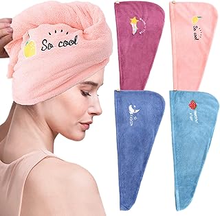 VEGCOO 4 Piezas Toalla para el Cabello, Toalla Turbante Seca Pelo para Mujer, Superabsorbente y Secado Rápido Toalla Micro...