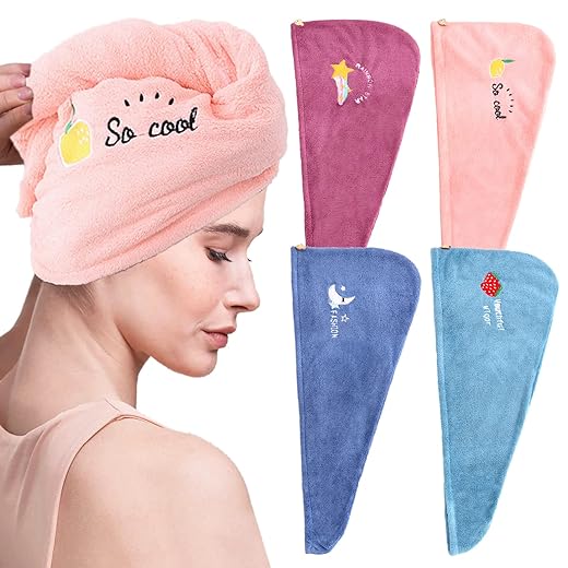 VEGCOO 4 Piezas Toalla para el Cabello, Toalla Turbante Seca Pelo para Mujer, Superabsorbente y Secado Rápido Toalla Microfibra Pelo para Secar el Cabello Rizado, Largo y Grueso
