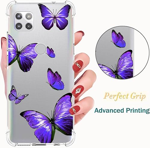 Miniatura 5 de Funda para Moto One 5G Ace/Moto G 5G, TPU transparente a prueba de golpes con cubierta de patrón de mariposa para Motorola Moto One 5G Ace Purple