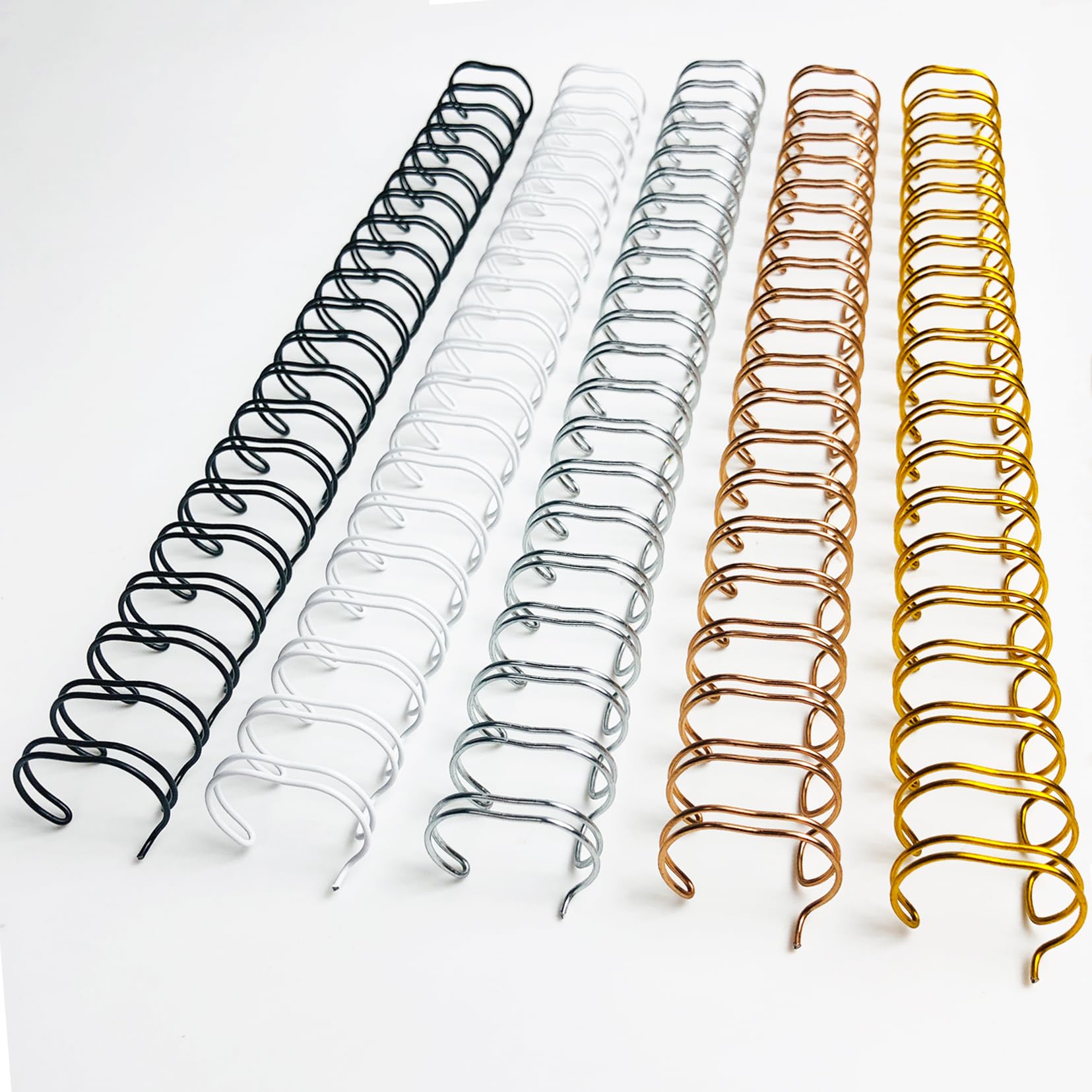 Photo 1 of Binditek 50 Pack Double Loop Wire Binding Spines, 5/8 in Binding Wire for Letter Size, 2:1 Pitch, 140 Sheet Capacity, 21-Loop, 5 Assorted Colors (Black, Gold, Silver, White, Rose Gold)