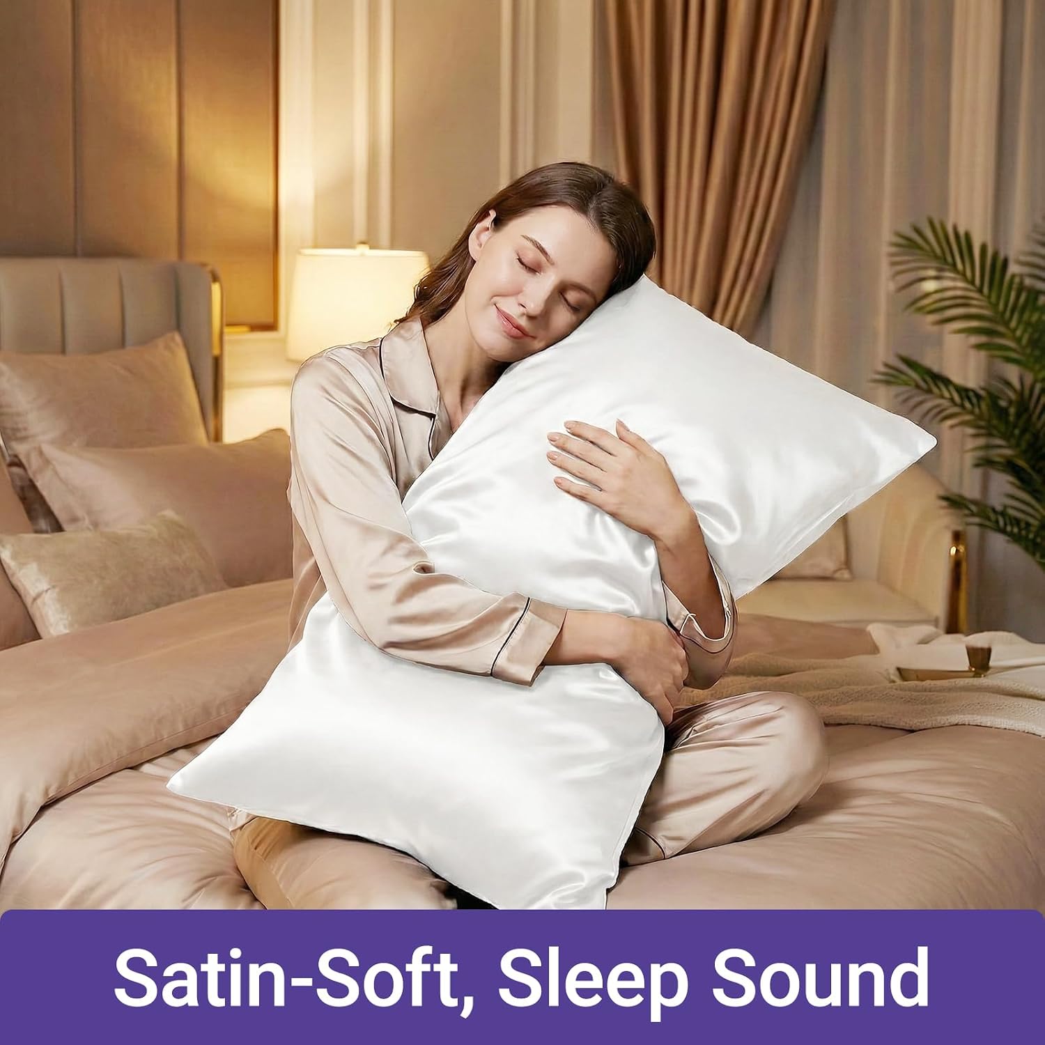 Q&J Fabric Co. Satin Pillow Cases 2 Pack, Standard Size Similar to Silk Pillow Cases for Hair and Skin, White Cooling Satin Pillowcase with Envelope Closure, 20X26 Inch