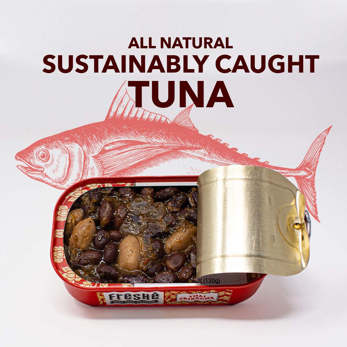 Freshé Gourmet Canned Tuna (Thai Sriracha, 10 Pack) Freshly Packaged Skipjack Tuna FIsh - Healthy High-Protein Snack & Ready to Eat Meal – Premium All-Natural, Non-GMO, Wild Caught Tuna – Gluten Free, Paleo, Keto Friendly