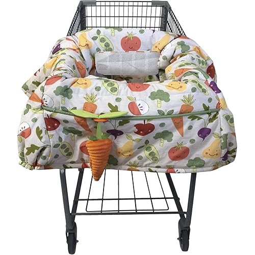 Boppy Shopping Cart Cover & High Chair Cover, Multi-Color Farmers Market, Cart Cover for Babies with Soft 360-Degree Coverage, SlideLine Toy Tether with Crinkle Leaf Toy Included, 6mo+