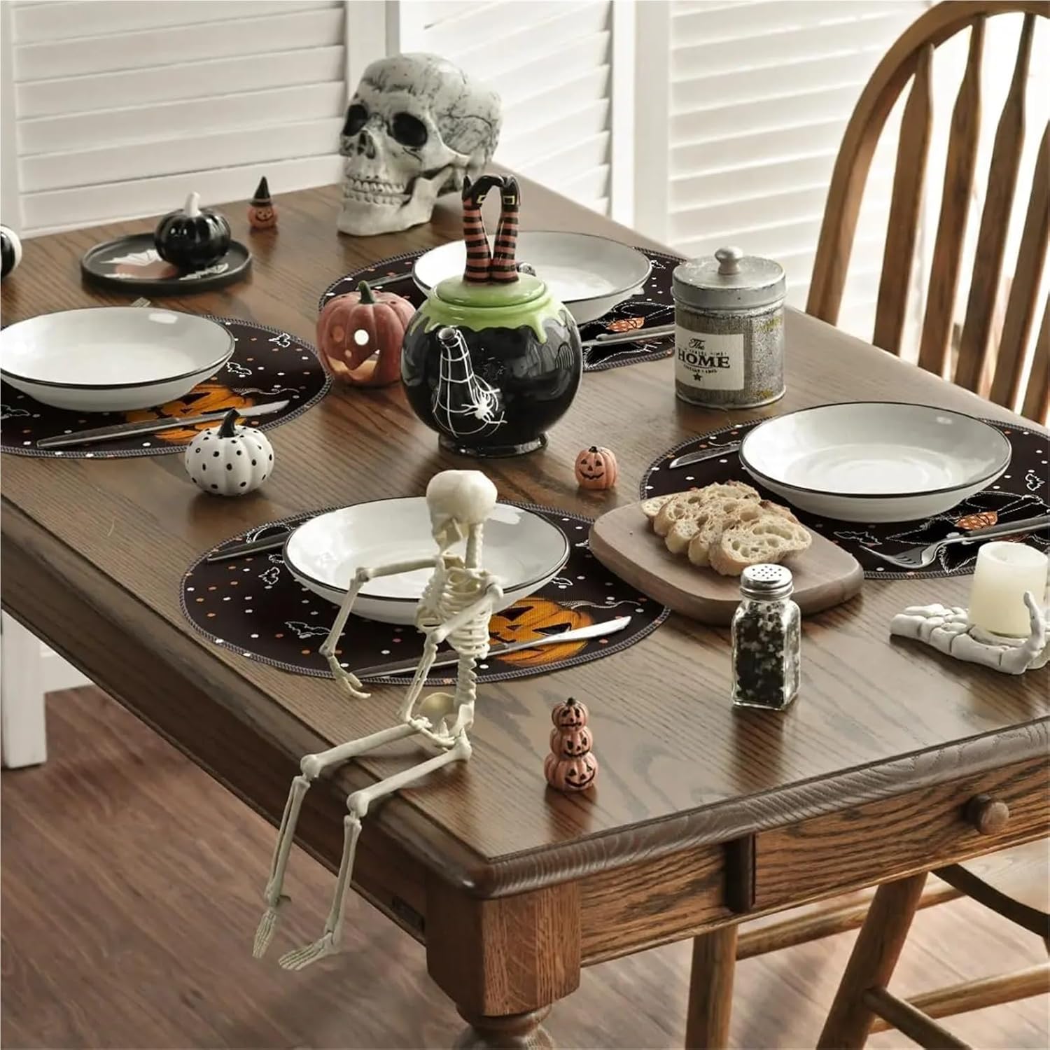 Cat Ghost Pumpkins Halloween Round Placemats, 14 Inch Table Mats for Party Kitchen Dining(1p,6PCS)