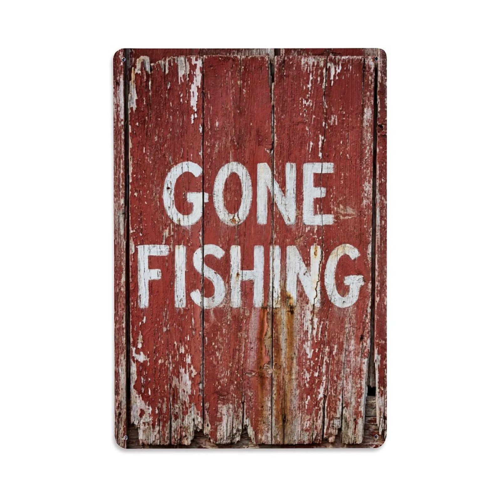 Gone Fishing Fishing Hook Vintage Metal Tin Sign Plaque Wall Decor for Cafe, Club, Garden Metal Poster 8x12Inch