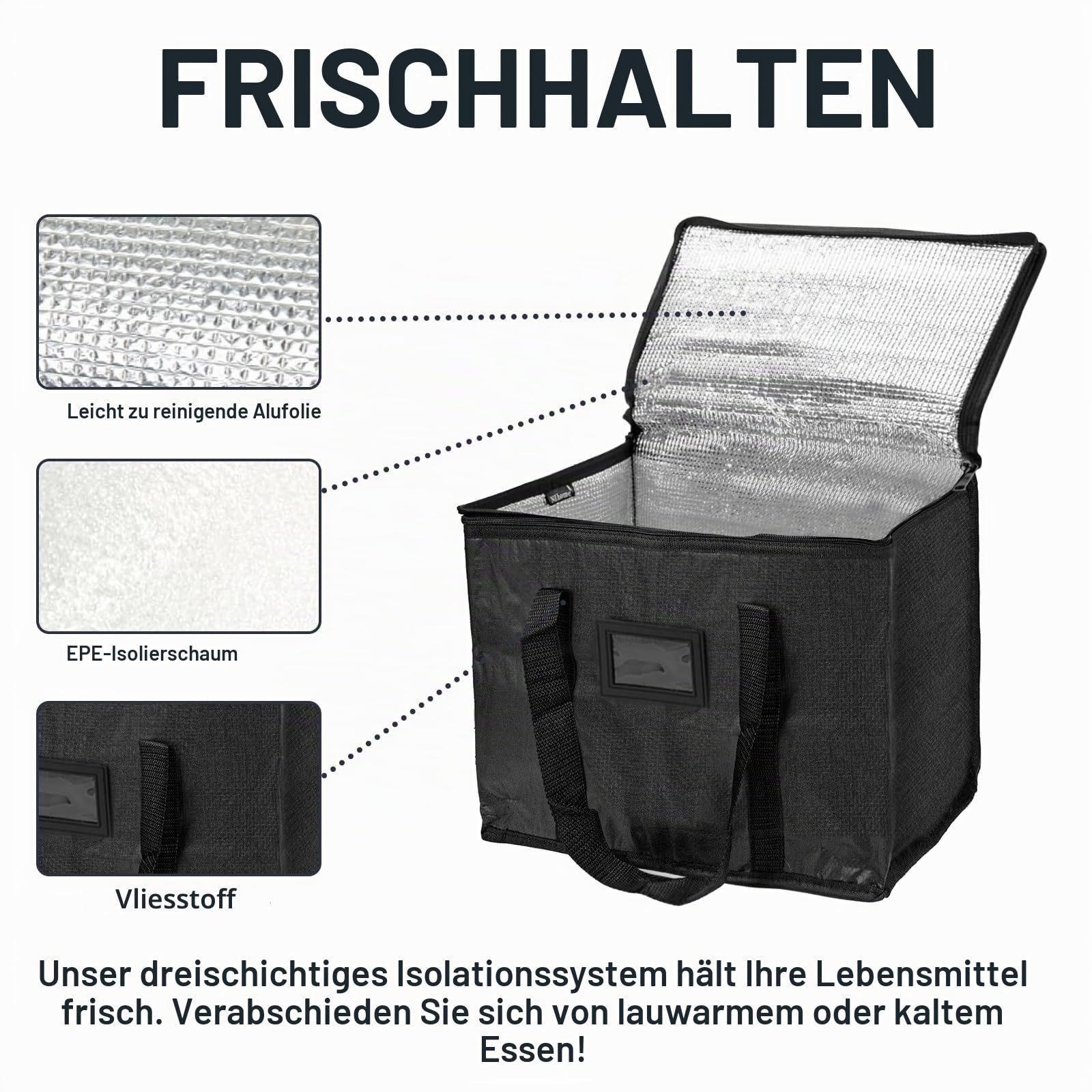 Lebensmittel-Liefertasche, 40 l, isolierte Thermotasche für warme und kalte Speisen, ideal für Catering, Lebensmitteltransport, große Thermotasche für Lebensmittel, kommerzielle Qualität,