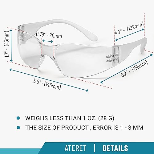 Miniatura 3 de ATERET Gafas de seguridad, policarbonato resistente a los arañazos ANSI Z87.1 lente resistente a los impactos