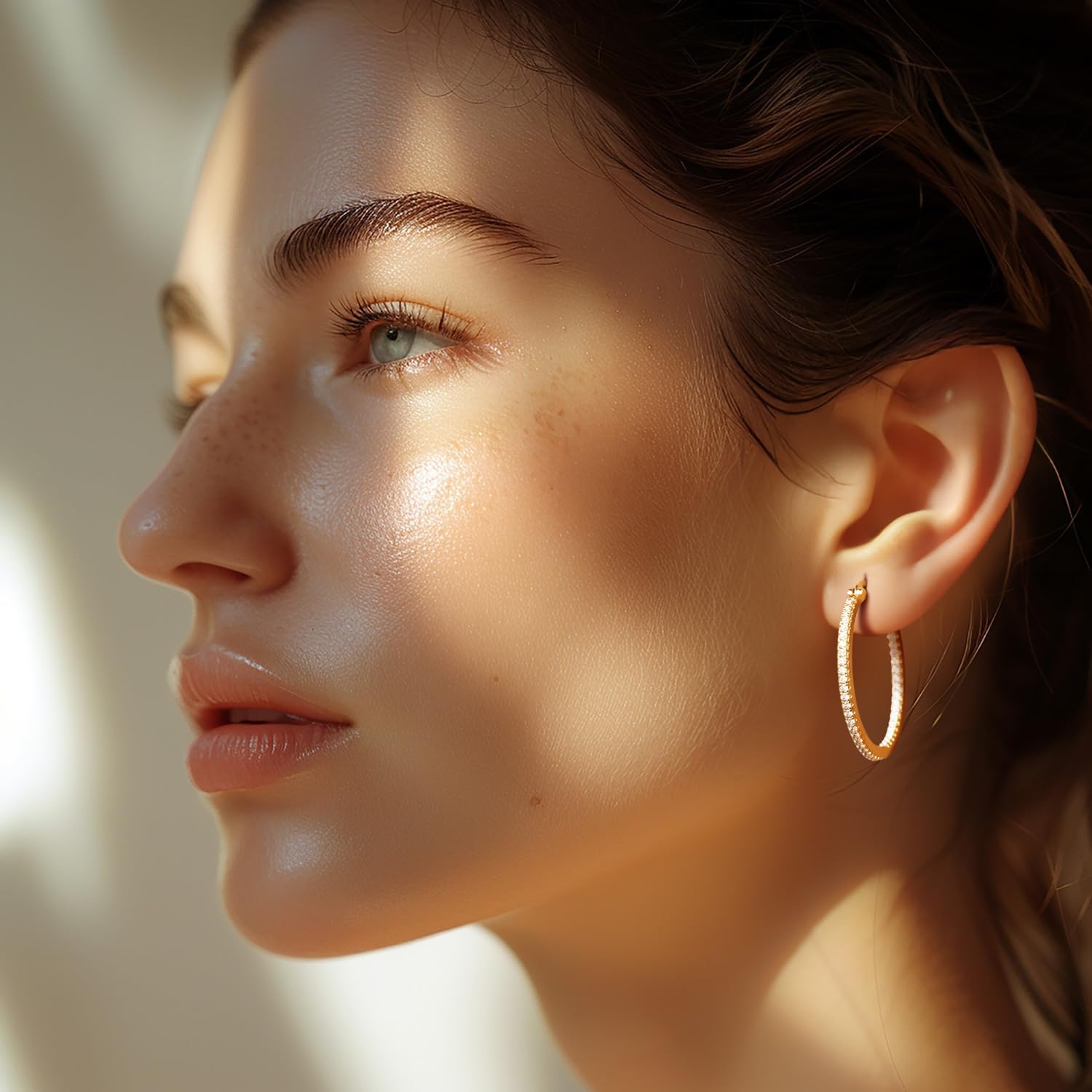 Gold Hoop Earrings 14K Gold Hoop Earrings for Women with Dual-sided Cubic Zirconia Hoops Earring for Women Sensitive Ears Hypoallergenic Womens earring 15/20/30/35mm - Image 5