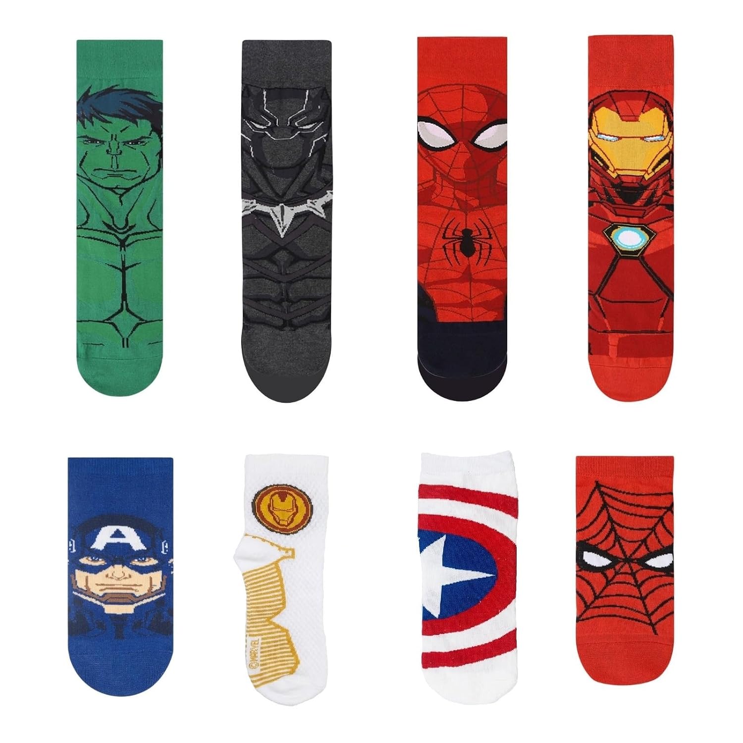SocksXpress Marvel Men’s Crew Socks Gift Box|Pack of 8 Pairs |Calf-Length|100% Officially Licensed Avengers Superhero Combo|Combed Cotton Comfort, Durable Fit|Bold Fan-Favourite Character Designs