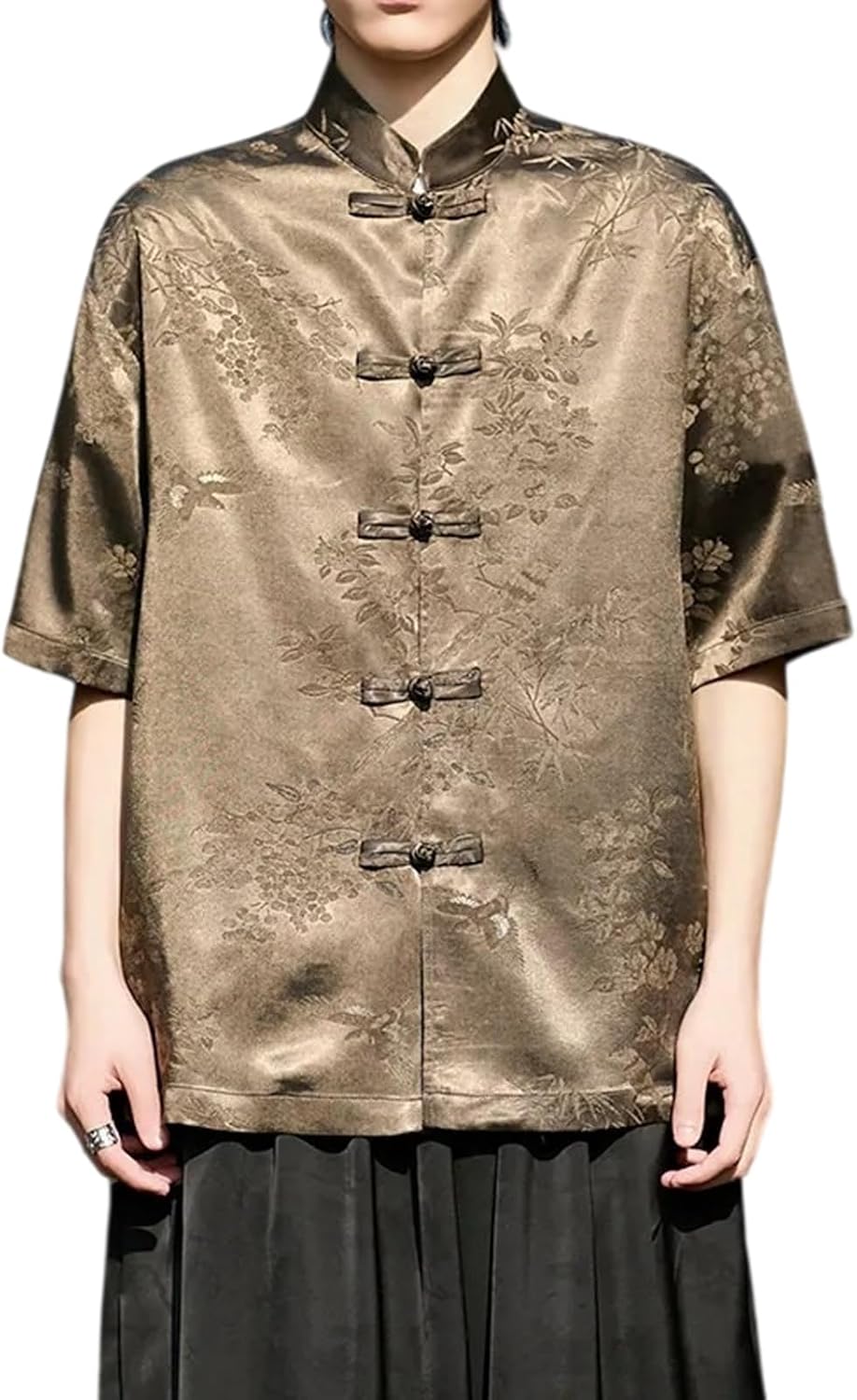 Chinese Style Men Casual Shirt Summer Vintage Mandarin Collar Tang Suit Male Short Sleeve Tops
