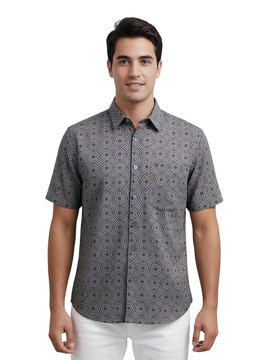 WEXFORD Trendy Printed Blended with Cotton Feel Fabric Half Sleeve Regular Fit Polo Neck Casual Shirt for Men