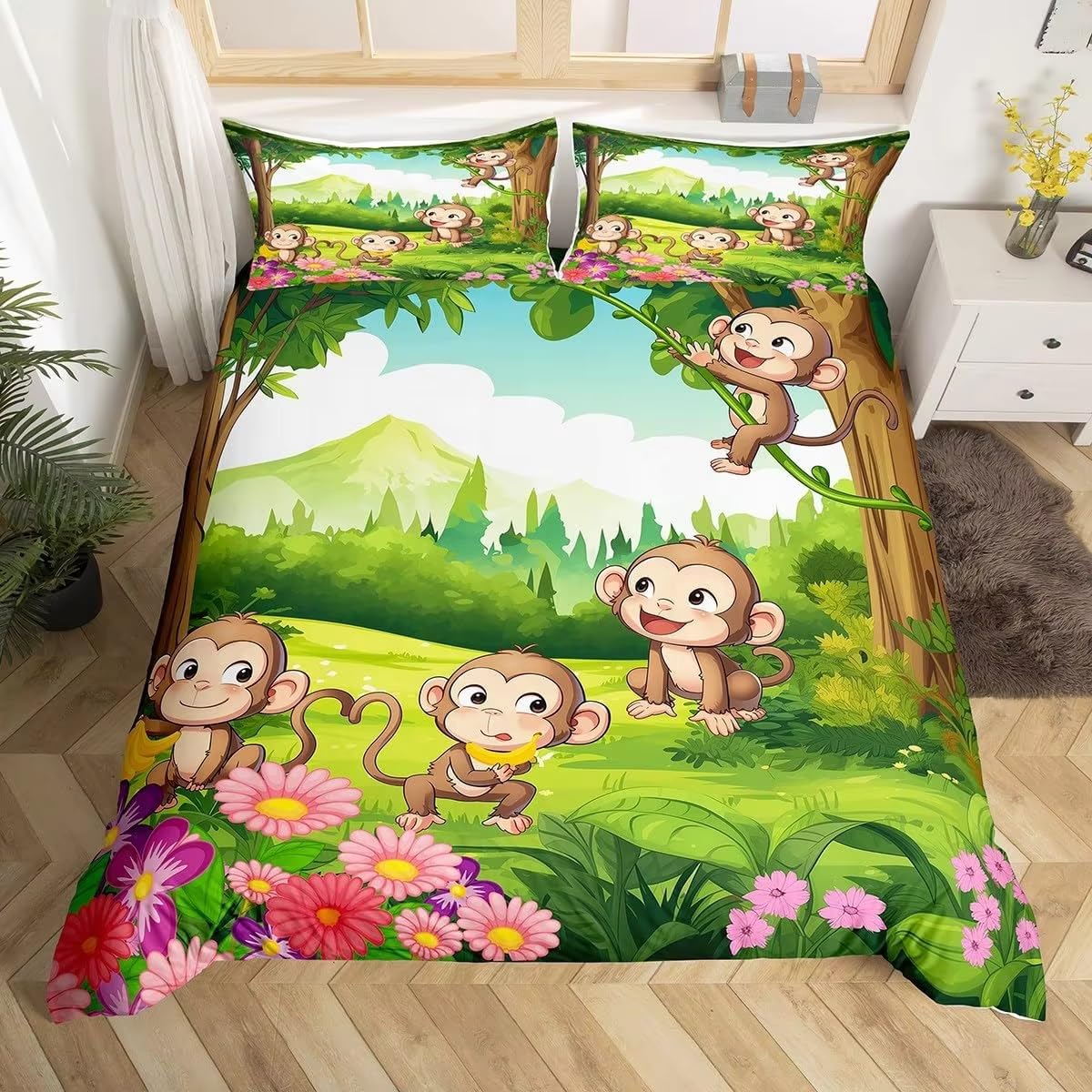Housse de Couette Singe 220x240 Finis les Draps Rêches grâce à la Microfibre Douce