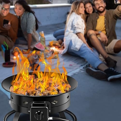 Miniatura 9 de Tangkula Fogata de gas propano portátil para exteriores, fogata de gas de 58,000 BTU con tapa, correa de transporte y rocas de lava, cuenco de fuego