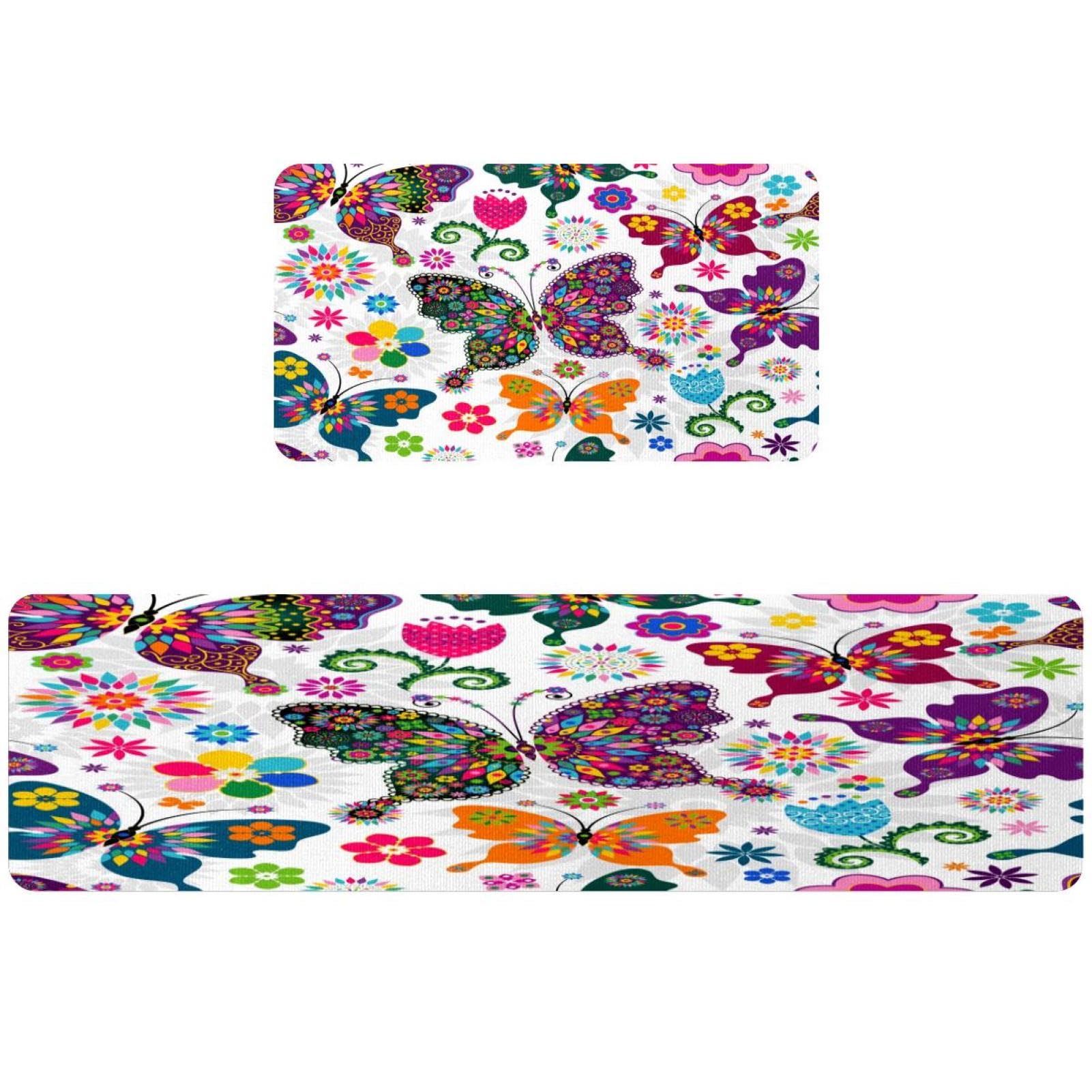 Tapis de cuisine antidérapant et lavable aux motifs de fleurs colorées