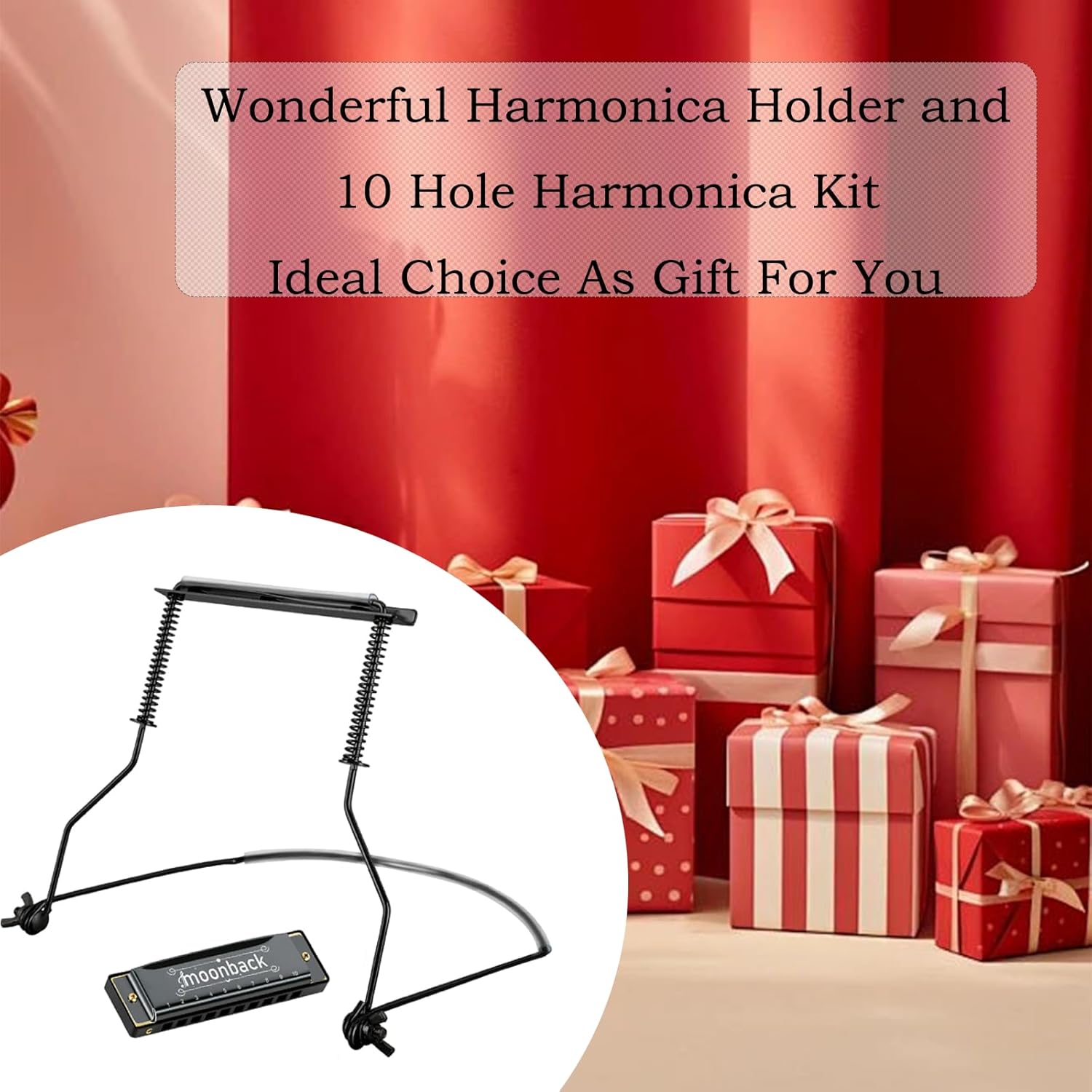 Harmonica Holder Set, 10 Holes Diatonic Blues Harmonica Key of C, Adjustable and Professional Harmonicas Holder Neck For Beginner, Students, Adult, Friends, Gift Update