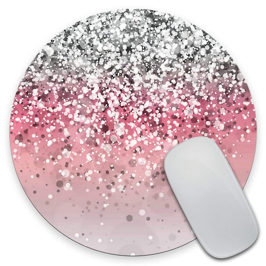Amcove Pink Glitter Background Customized Round Non-Slip Rubber Mouse Pads Gaming Mouse Pad 7.9 x 7.9 x 0.12 Inch