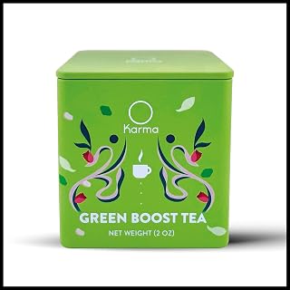 Karma Bulk Green Boost Tea - Green Tea Blend, Non-GMO, Antioxidant-Rich - Energizing Herbs & Spices for Healthy Daily Vitality - Re-Usable Tin Box | 2 oz