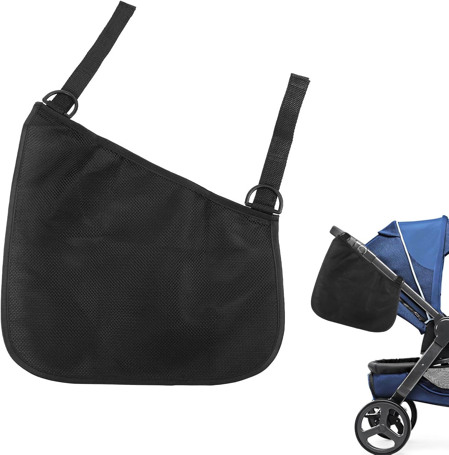 Universal Side Sling Stroller Cargo Net, Large Mesh Stroller Storage Caddy Accessories, Adjustable Non-Slip Straps Organizer Bag for Baby Accessories