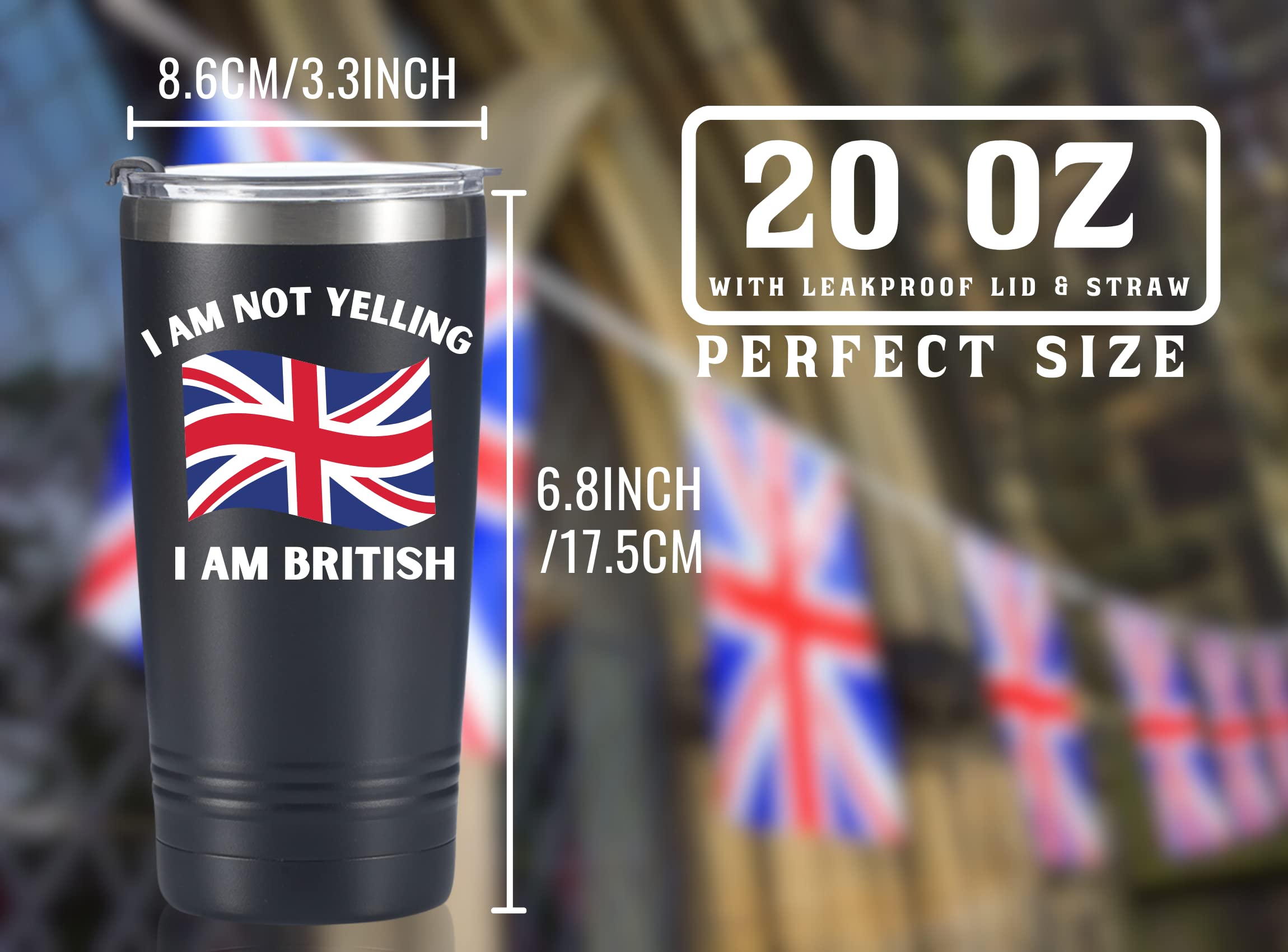 Isolierbecher Mit Britischer Flagge – 590 Ml Edelstahl, Perfekt Als Geschenk Für UK-Fans, „I'm Not Yelling“