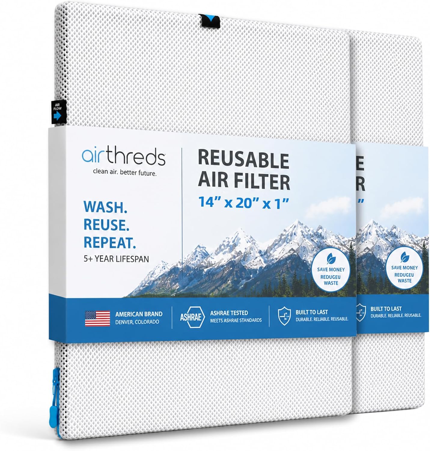 AirThreds 14x20x1 Washable and Reusbale Air Filter Pro Kitr for AC HVAC Furnace, Machine Washable & Dryer Friendly & Saving Money & MREV 8 Plus & Protection HVAC, Purify the air for Allergies and Pet