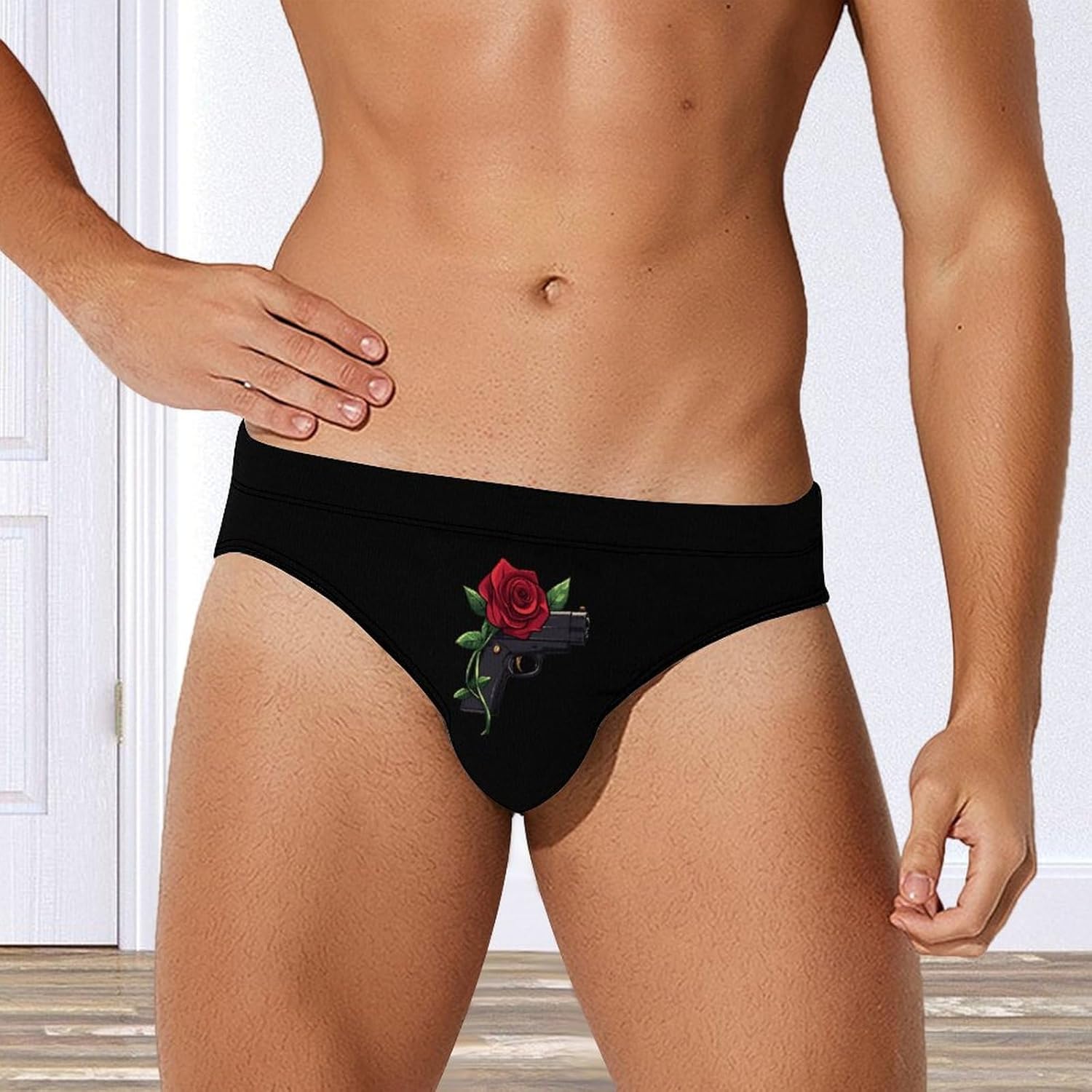 Rose Gun Men's Swimsuit Brief Sexy Bikini Briefs Retro Printed Swimwear Quick Dry Swimming Trunks 3X-Large
