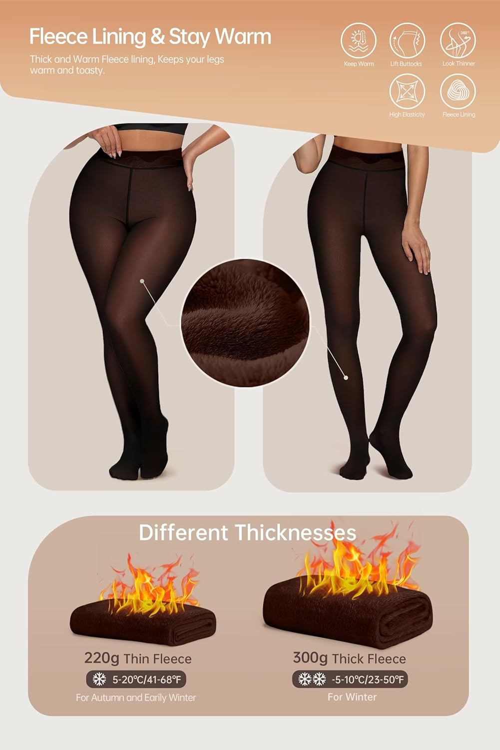 Vertvie Women's Fleece Lined Tights Sheer Fake Translucent One Seam Warm Pantyhose Thick High Waisted Thermal Leggings Winter - Image 4