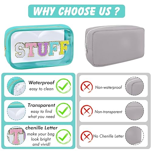Miniatura 6 de Bolsa de maquillaje transparente con letras de chenilla, de nailon, bolsa de cosméticos con cremallera, bolsa grande transparente de maquillaje de