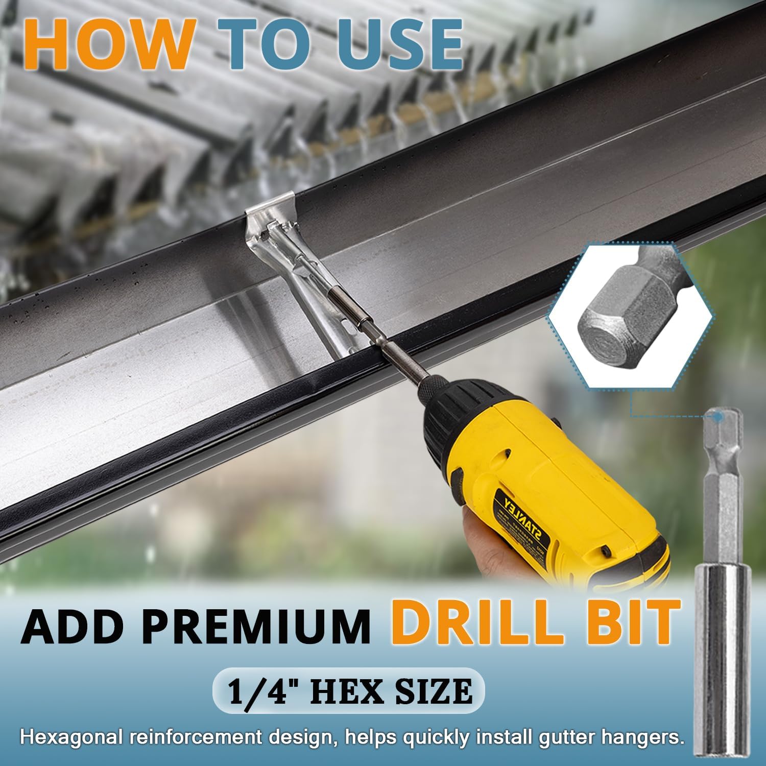 5 Inch Roofing Gutter Hangers, Quick Screw Hidden Gutter Support Brackets for Repairing Sagging 5 Inch K-Type Aluminum Gutters, Gutter Clips Comes with 1/4”Hex Drill Bit, 100 Pack