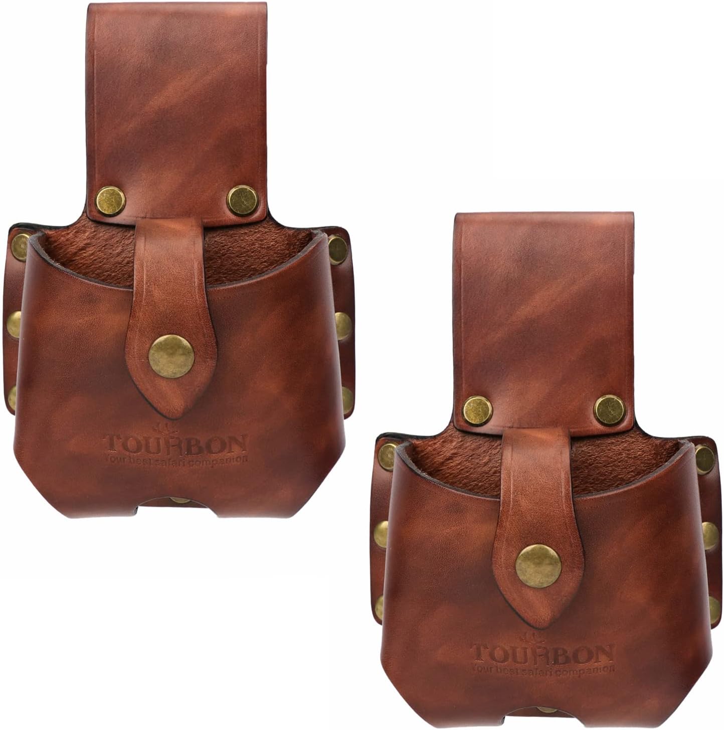 Large Leather Tape Measure Holder Holster for Carpenters – Genuine Leather Tool Pouch Belt Loop, Fits 30ft & Big Tapes, Magnetic Snap, 2 Pack (Brown)