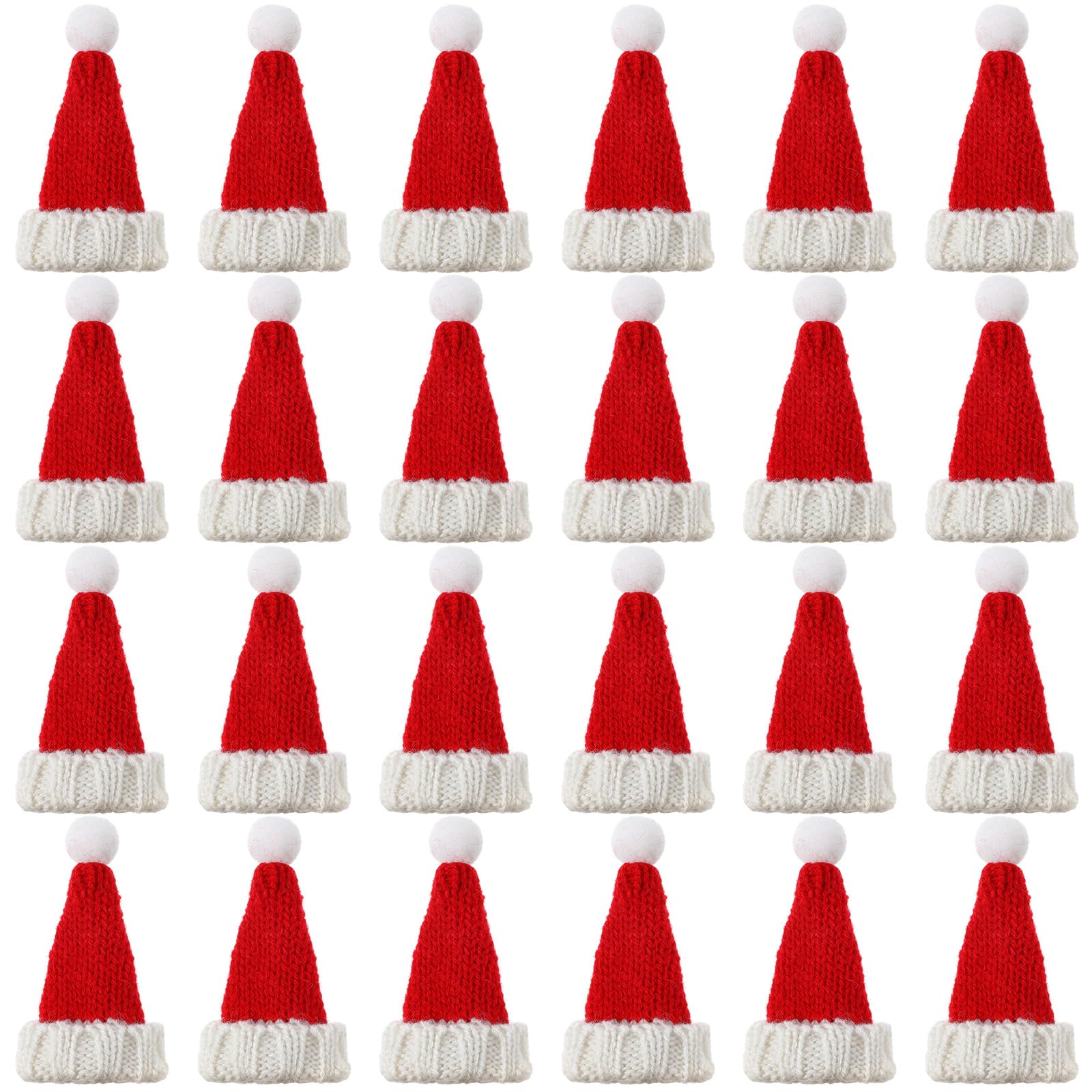 Bencailor Mini Santa Hats For Crafts Small Christmas Knit Hat Tiny Wine Bottle Holder Christmas Doll Hat Cutlery Table Dinner Decorations Candy Covers