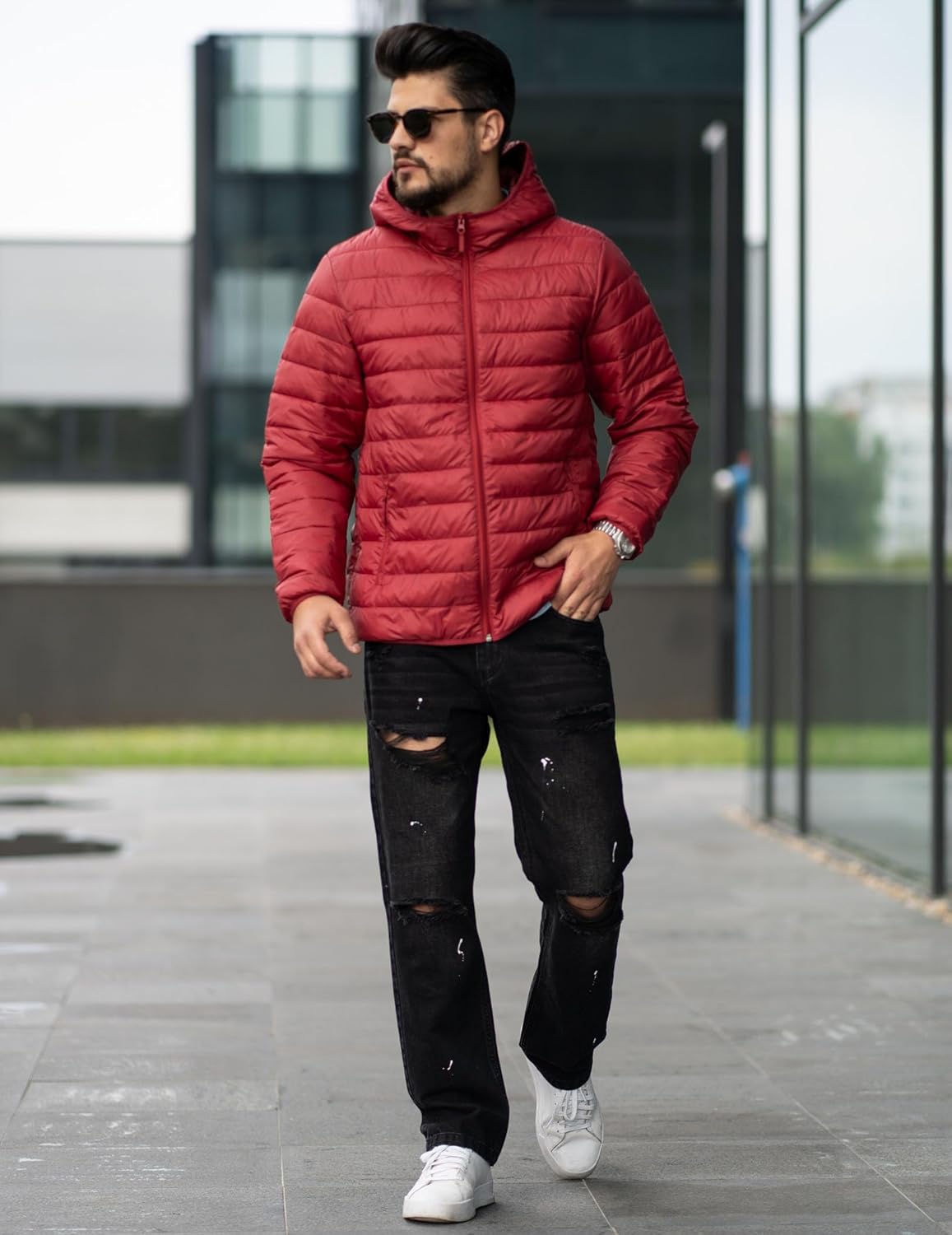 COOFANDY Mens Packable Puffer Jacket Lightweight Hooded Insulated Winter Coat Windproof Zipper Down Jacket - Image 3