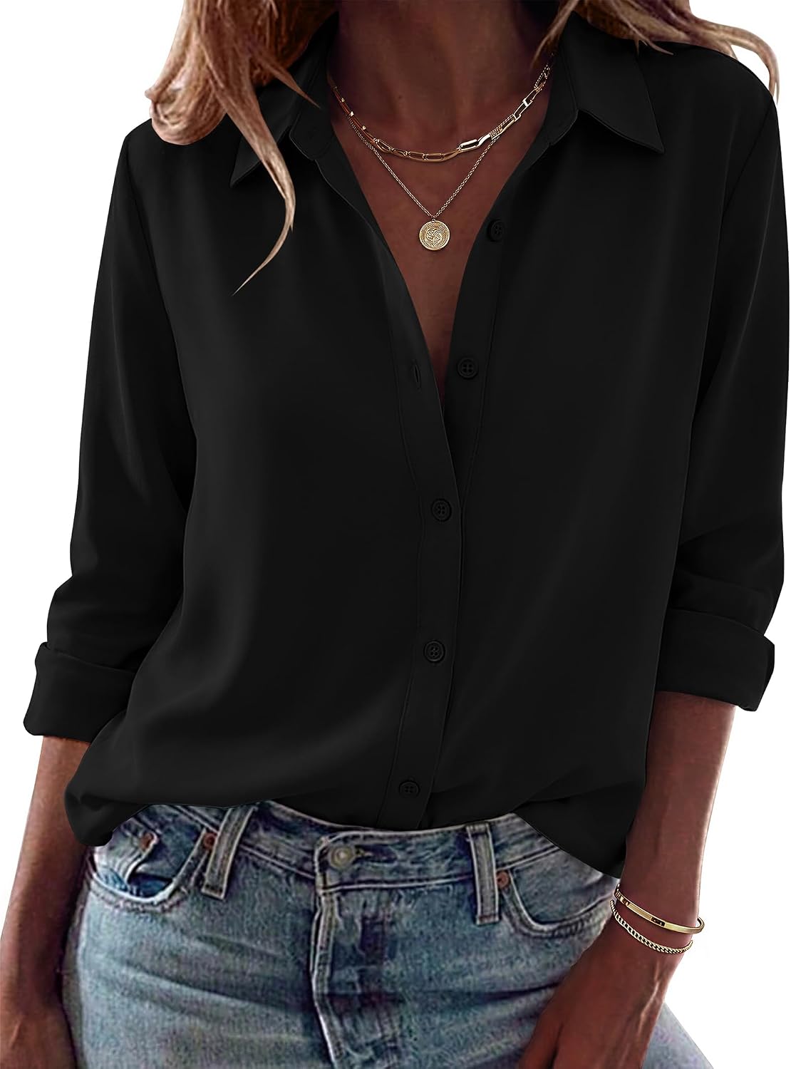  Blouses for Women Dressy Casual Long Sleeve Button Down Shirts Tops | Collared Summer Tops, Fall Fashion Clothes, 2026 Trendy Top, Work Outfits thumbnail