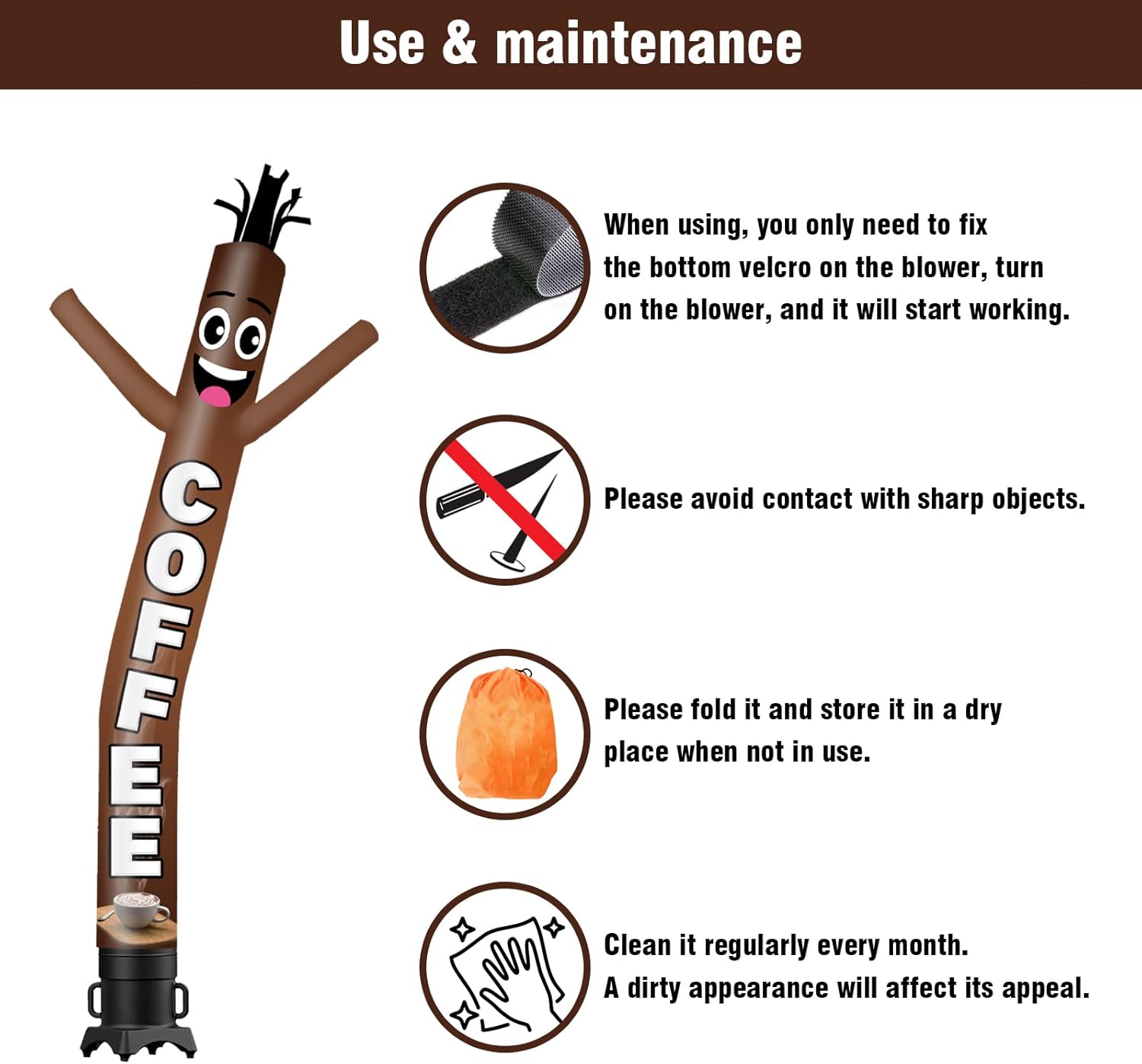 15FT Tall Inflatable Tube Man Coffee Wacky Wavy Dancing Guy (18''Diameter) for Outdoor Decoration Advertising Business Promotion - Food Theme (Blower Not Included)