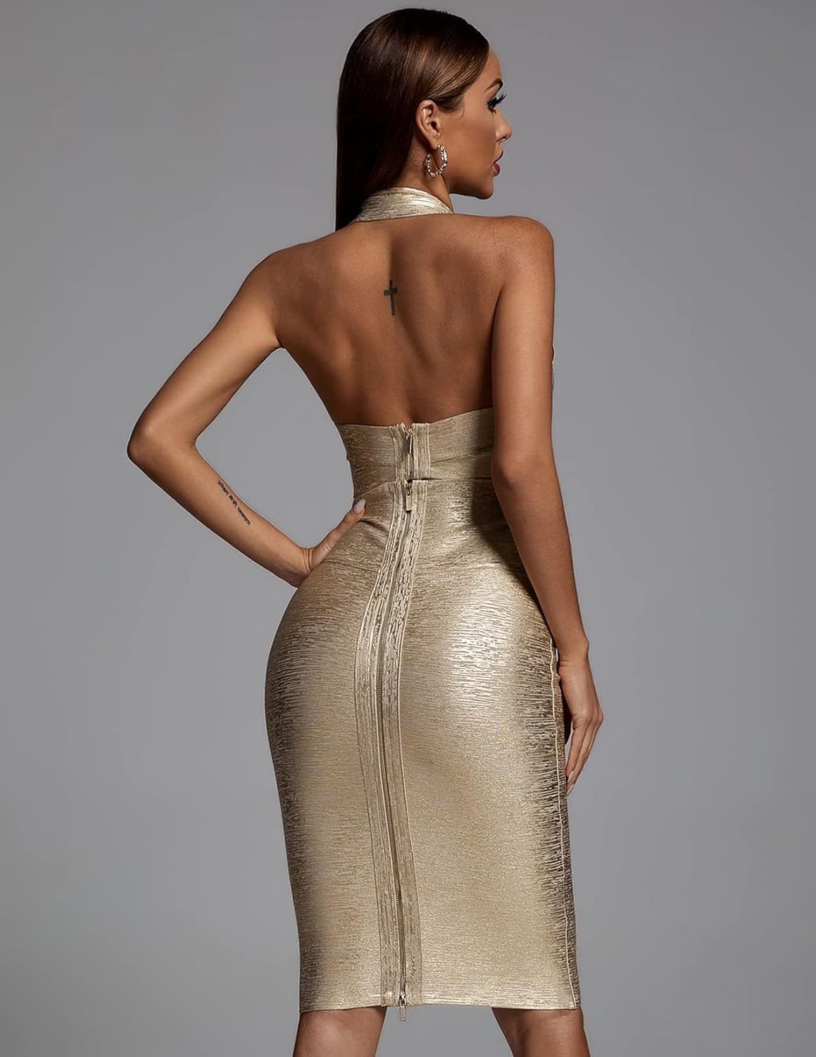 BELLA BARNETT Sexy Cutout Dress Halter Bodycon Dress Backless Party Dress Trendy Club Dress