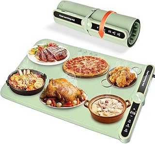 Food Warming Mat - Silicone Electric heating Tray, 9 Adjustable Temperature Timer & Auto Shut-Off, Full Surface Rapid Heating, Portable Warming Mat For Food Ideal for Buffets Party Gatherings (Green)
