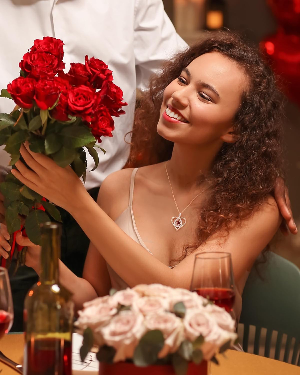 Rose Heart Necklaces Gifts for Her - 925 Sterling Silver Rose Heart Birthstone Necklace Valentines Mothers Day Gifts for Women Wife Girlfriend Mom - bridesmaid jewelry, wedding jewelry, girlfriend necklace, dainty gold necklace, dainty necklace for women