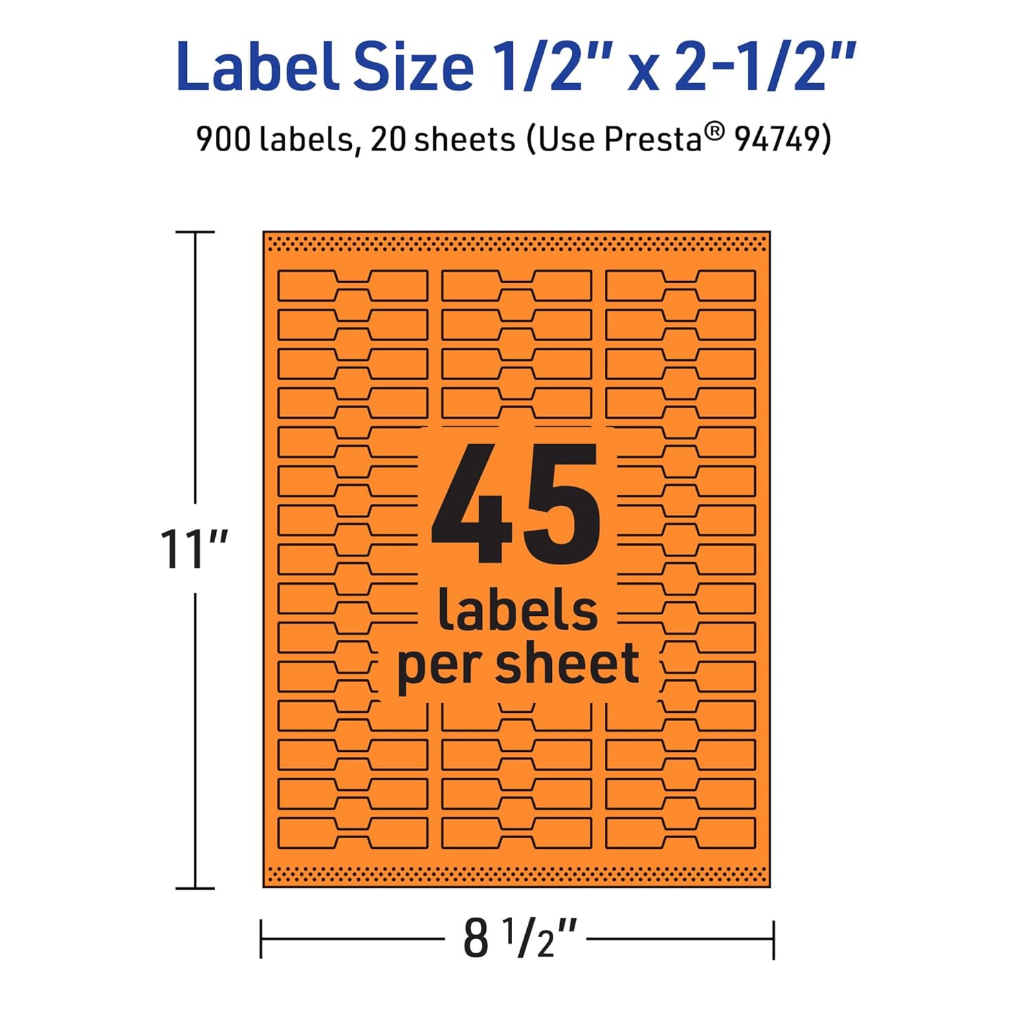 Avery Printable Barbell Labels, Sure Feed Technology, 1/2" x 2-1/2", Bright Orange Labels, Laser/Inkjet Printable, 900 Total, Great for Jewelry Merchandising and Cord Identification