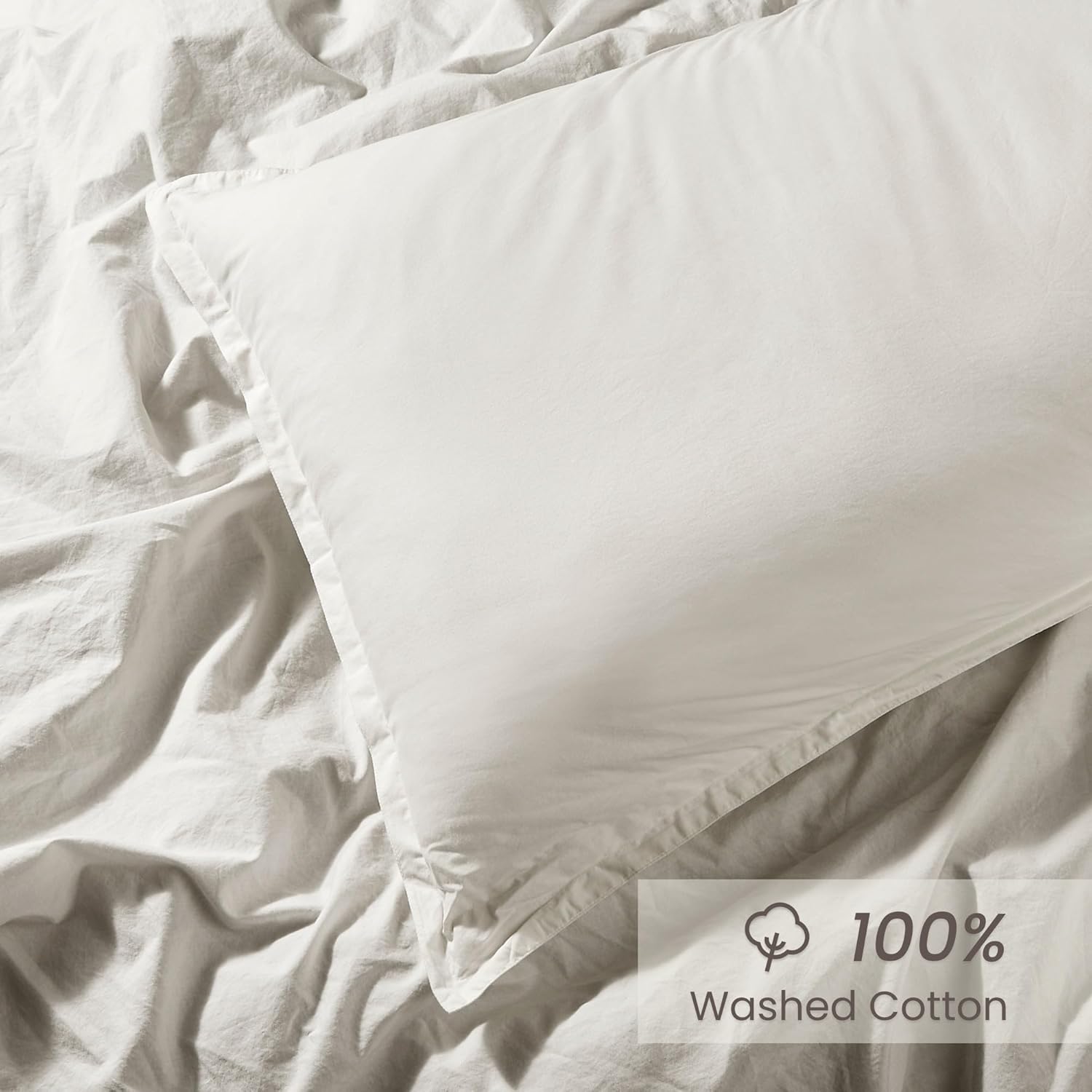 BIOWEAVES 100% Organic Washed Cotton Percale Weave Twin Duvet Cover Set | GOTS Certified Twin/Twin XL Duvet Cover & 1 Pillow Sham – 66x90 inches, Marshmallow