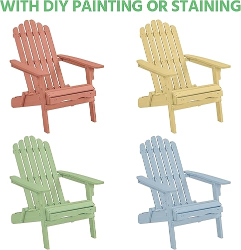 Miniatura 9 de Yaheetech Silla Adirondack plegable con otomana retráctil, capacidad de peso de 300 libras, silla de jardín de madera maciza, sillas de sala para