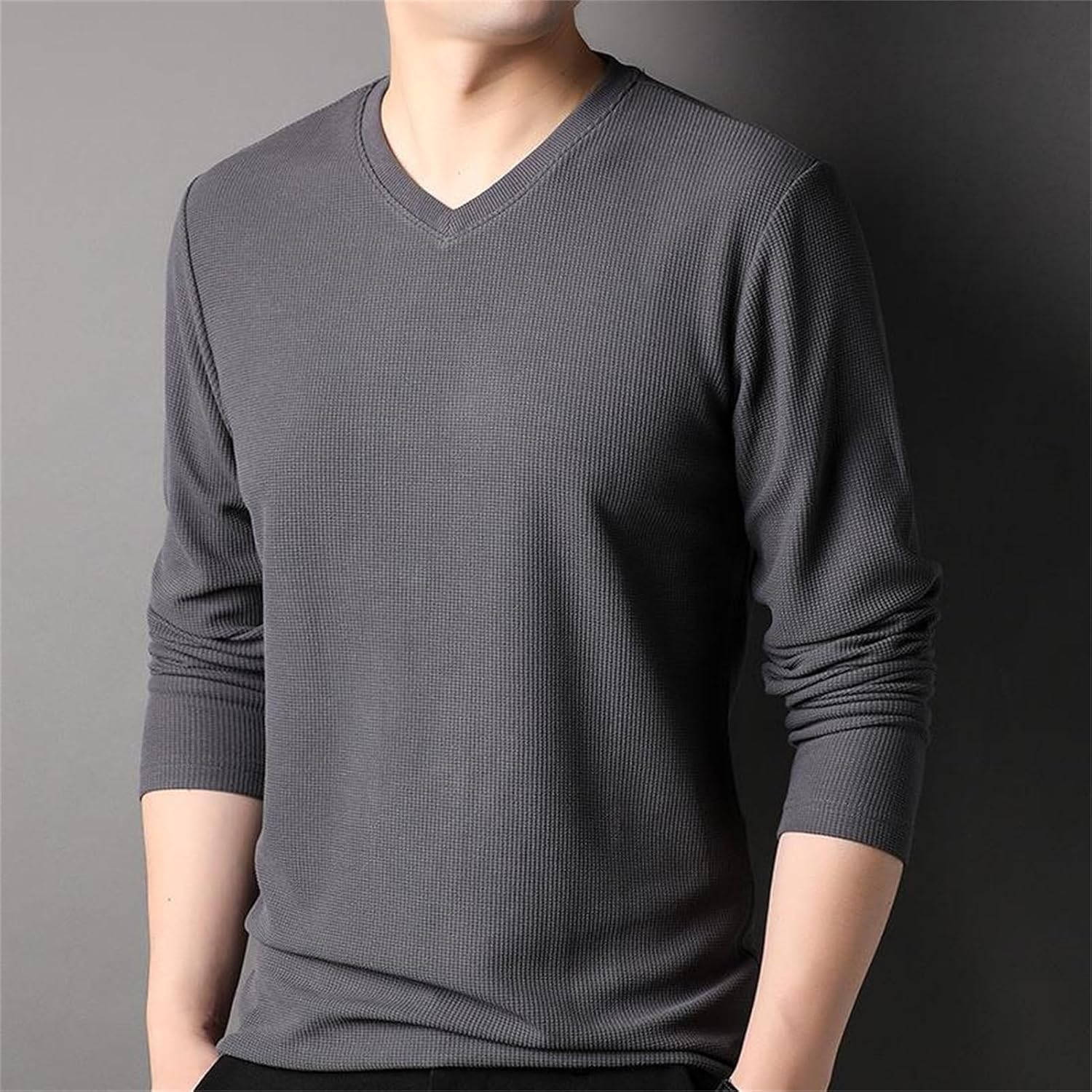 Men's Waffle Long Sleeve Shirt Henley Shirt Casual Regular-Fit Undershirts Lightweight Pullover Golf Thermal Tops