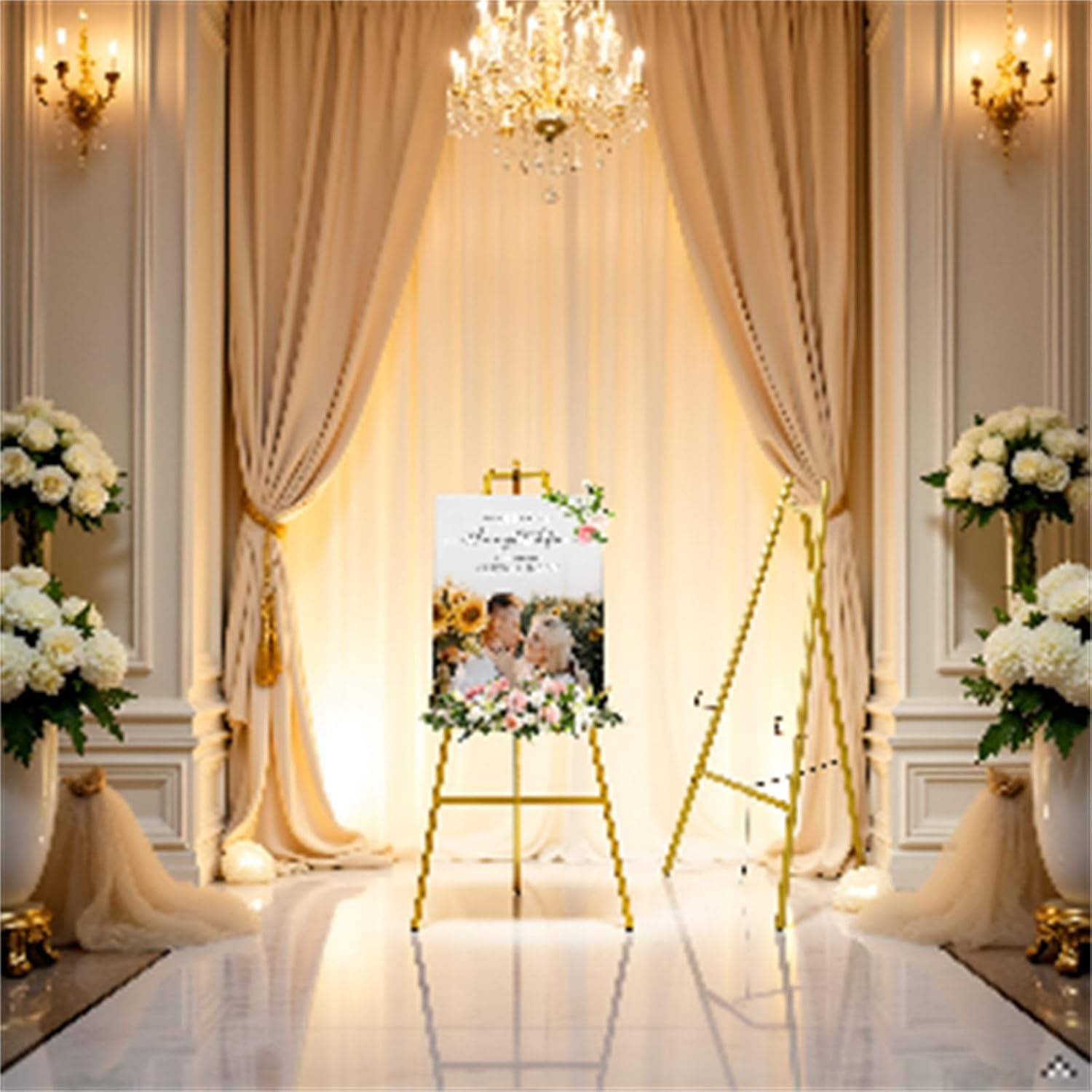 Display Artist Easel Stand Portables Floor Adjustable Art Poster Metal for Display Show, Wedding, Painting Gold for Wedding Sign