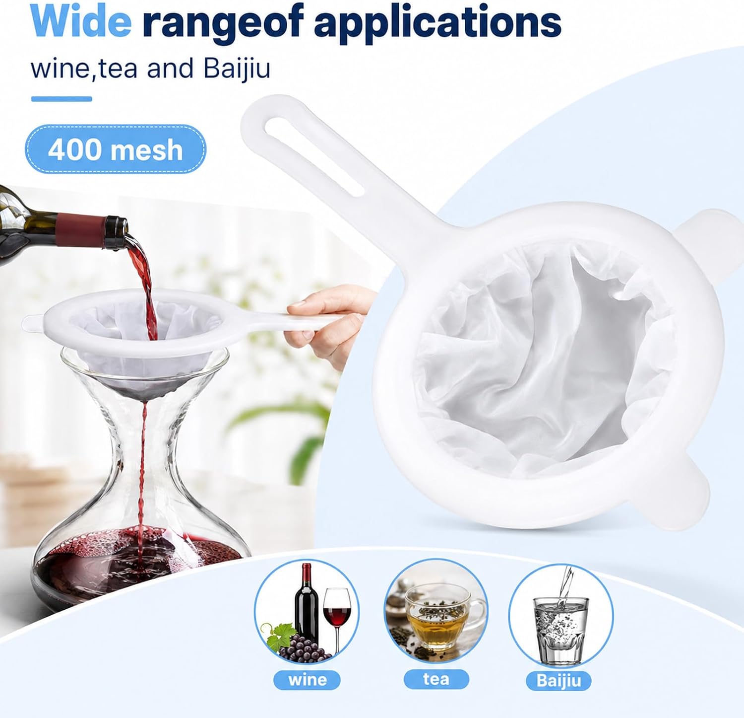 Fine Strainer for Liquids, 400 Mesh Ultra Fine Mesh Strainer