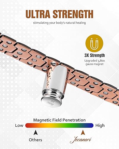 Miniatura 13 de Jecanori Pulsera de cobre para hombre, pulseras magnéticas de fuerza 3X para hombres