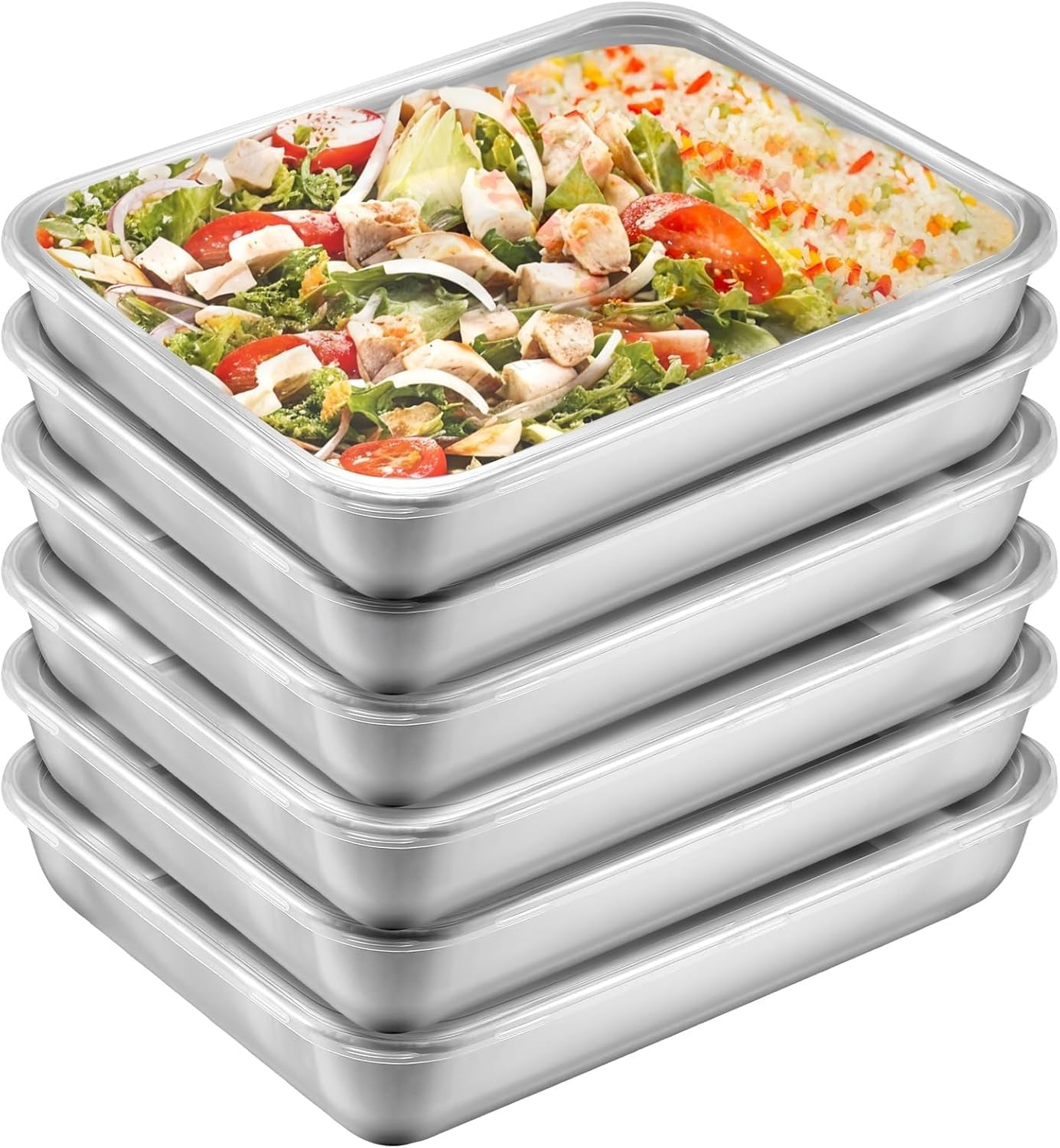 SHARUJA 2000ML Stainless Steel Food Storage Container with Transparent Lid | Airtight Leakproof Tray for Kitchen, Microwave, Freezer, Dishwasher Safe (Silver, Rectangle) (6)