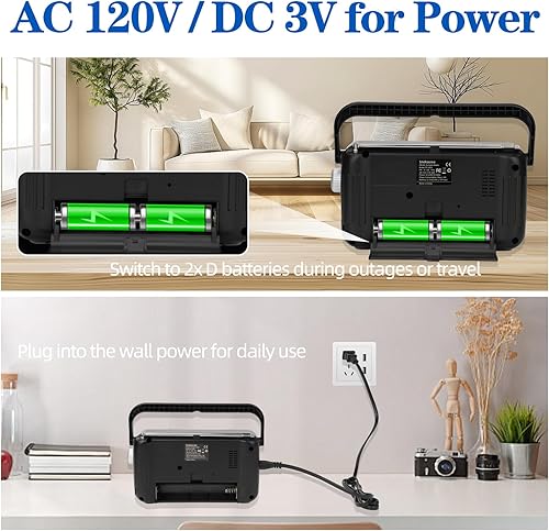 Miniatura 3 de Radio AM FM portátil con transistor, funciona con pilas o red eléctrica, adecuada para uso doméstico y exterior, con recepción robusta y altavoz